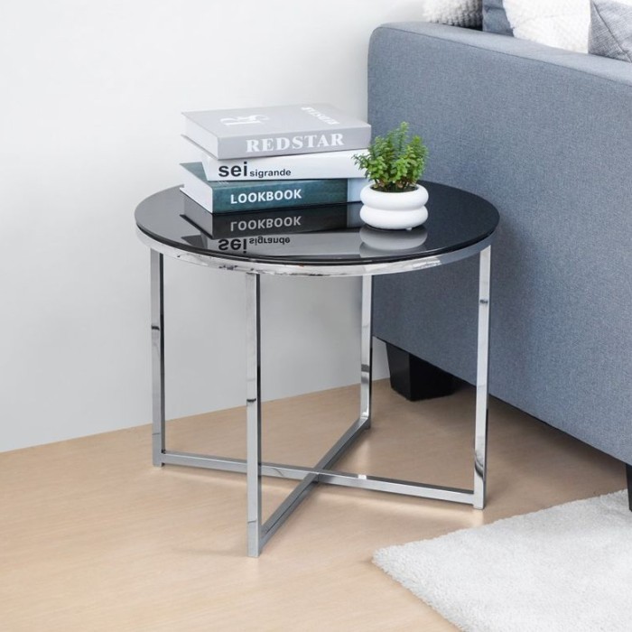 Meja Sisi Bulat Coffee Table INFORMA Side Table Kaca Minimalis