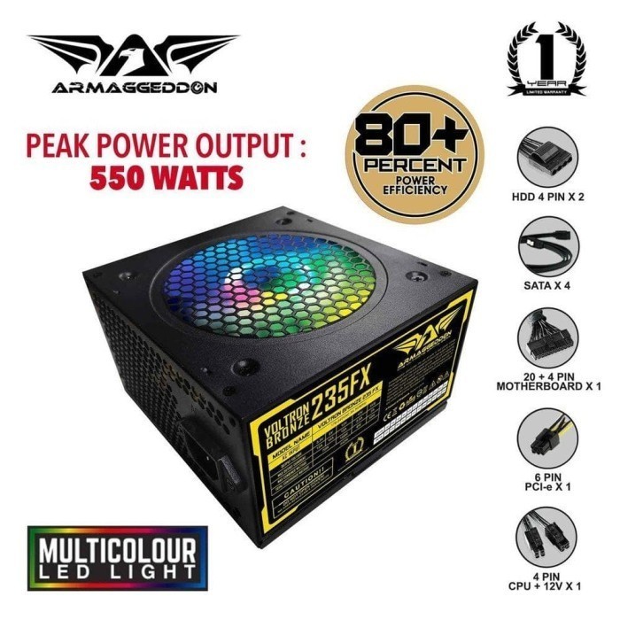 PSU ARMAGEDDON VOLTRON 235FX 470W BRONZE MULTICOLOR LED LIGHT 80+ Rate
