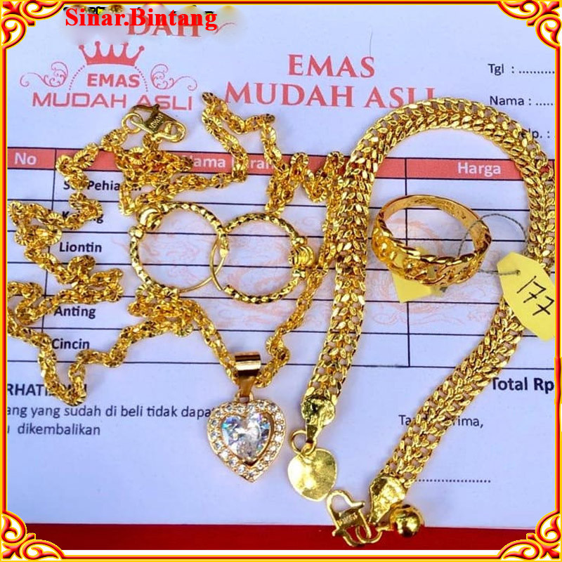 Terlaris Promo.....set perhiasan emas gold 24k lapis emas mudah kadar 17,7 dapat nota toko