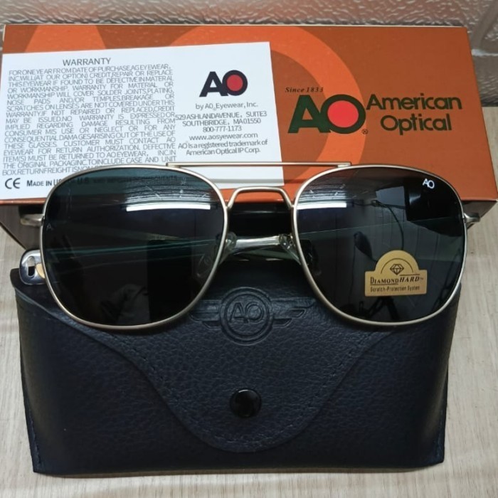 Kacamata American Optical AO Ori/Original Pilot Frame Silver Sunglasses Hitam Anti UV Protection