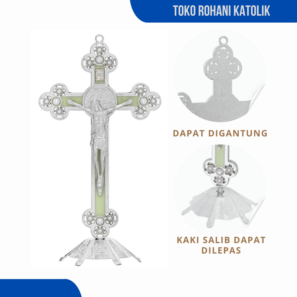 PROMO SALIB BENEDIKTUS MODEL BUNGA 20 CM / SALIB DUDUK BENEDIKTUS / SALIB MEJA BENEDIK / SALIB
