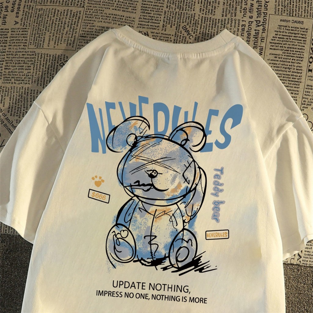 Fastfash Baju Kaos Pria Dan Wanita Lengan Pendek Oversize Vintage Kaos Motif Beruang Ganas / T Shirt