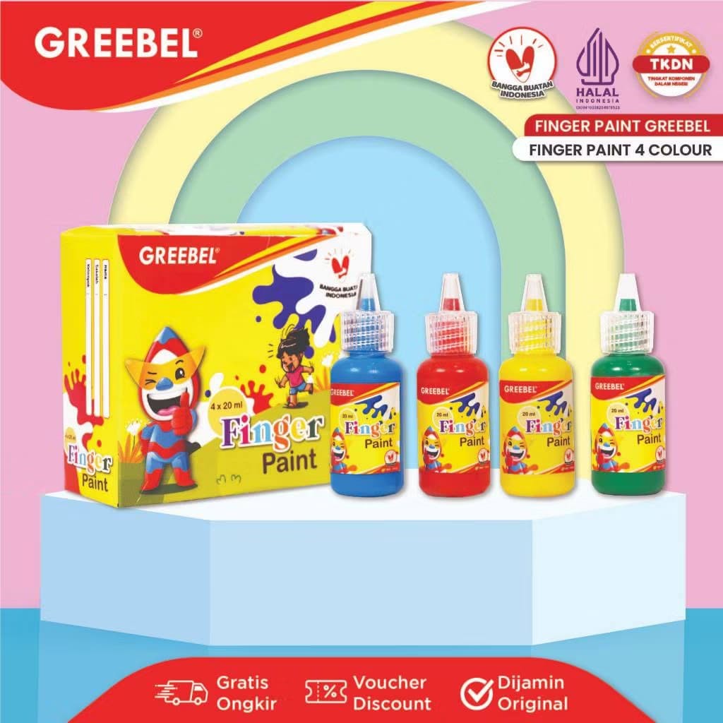 

Littlelove GREEBEL Finger Paint 4 Warna / Cat Air / Edukasi Dan Kreativitas Anak / Washable / Mainan Cat Lukis Anak Non Toxic