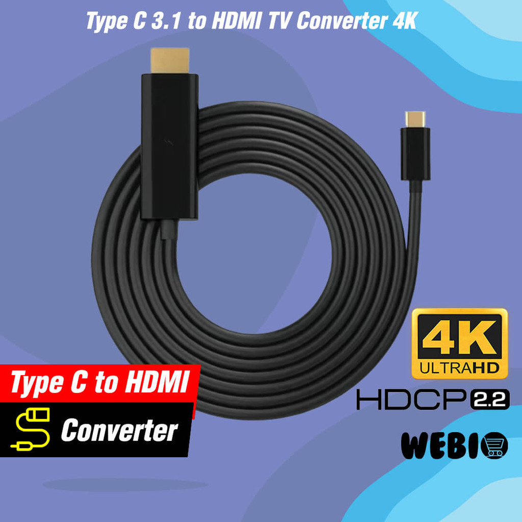 Kabel Type C USB 3.1 to HDMI Male Converter 4K Full HD Laptop HP ke TV Terlaris