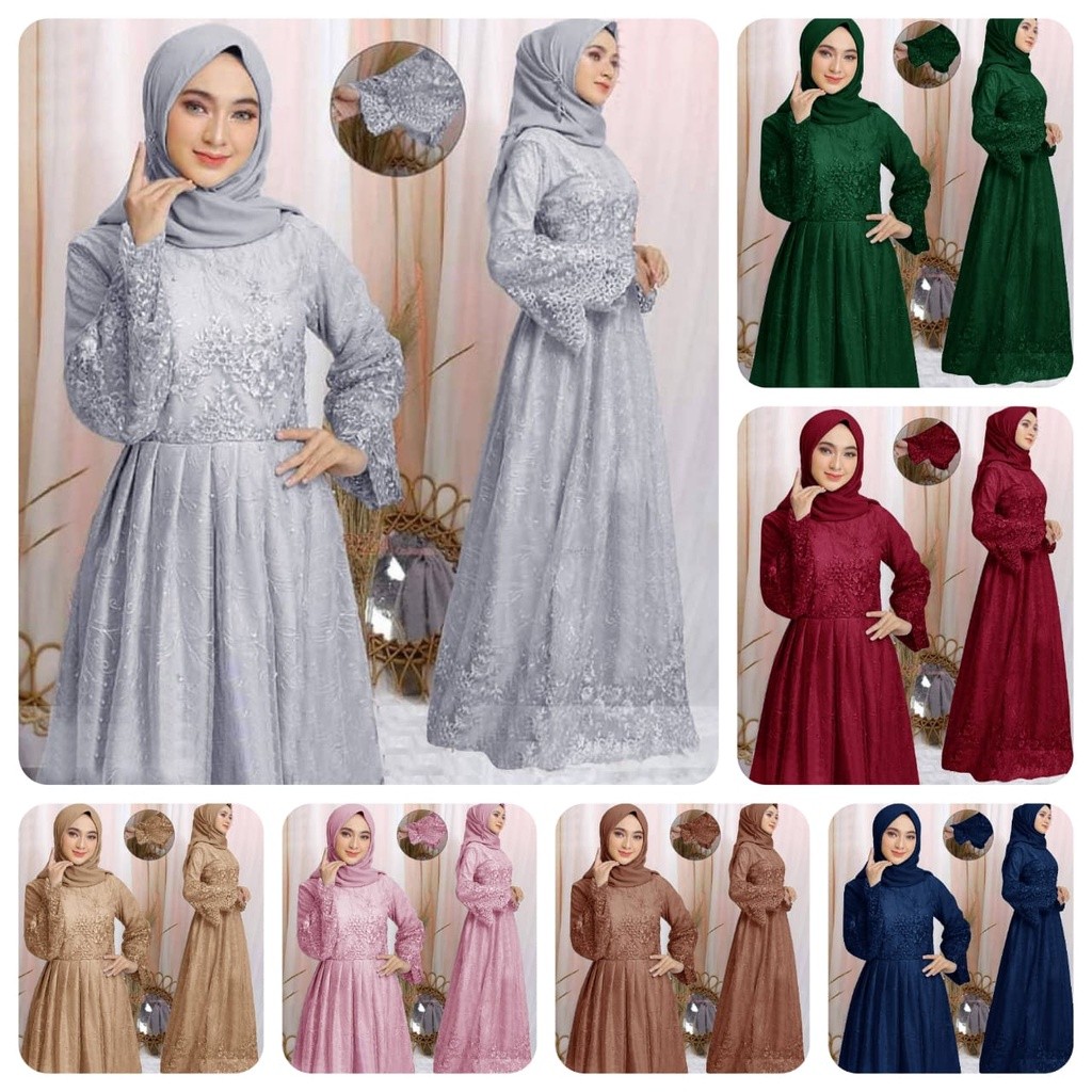Z1 100% REAL PIC MAXY ARSY DRESS JUMBO M~XXL GAMIS NIKAHAN TILE BORDIR GAMIS BROKAT PREMIUM GAMIS PE