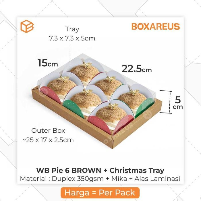 

76_cm Box Natal Pie Packaging Mika Sekat 6 Dus Kue Christmas Tart | WB Pie 6 - Brown & Alas