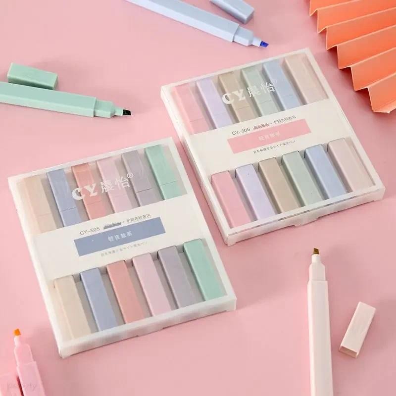 

6Pcs/Set Morandi Kawaii Kawaii Color Soft Tip Highlighter Marker Pens DIY Album Journal Fluorescent Pen Student Stationery