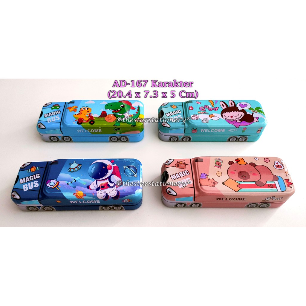 

(1 Biji) Kotak Pensil Kaleng Bus 20.4*7.3*5 Cm / Kotak Pensil Kaleng GXIMP AD-167 Magic Bus