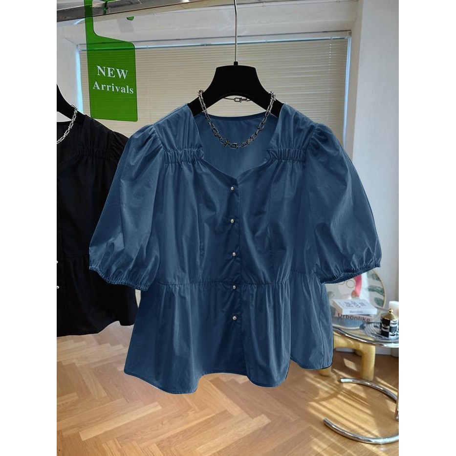Jeans_options Blus Wanita full katun poplin I Atasan Wanita Berkerut - Biru muda, Ld110