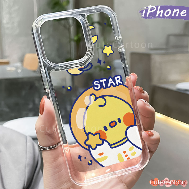 Cute Space-Chicken PC Case iPhone 13 15 11 12 14 Pro Max XR X Xs Glossy Cowok Clear Akrilik Hard-Bac
