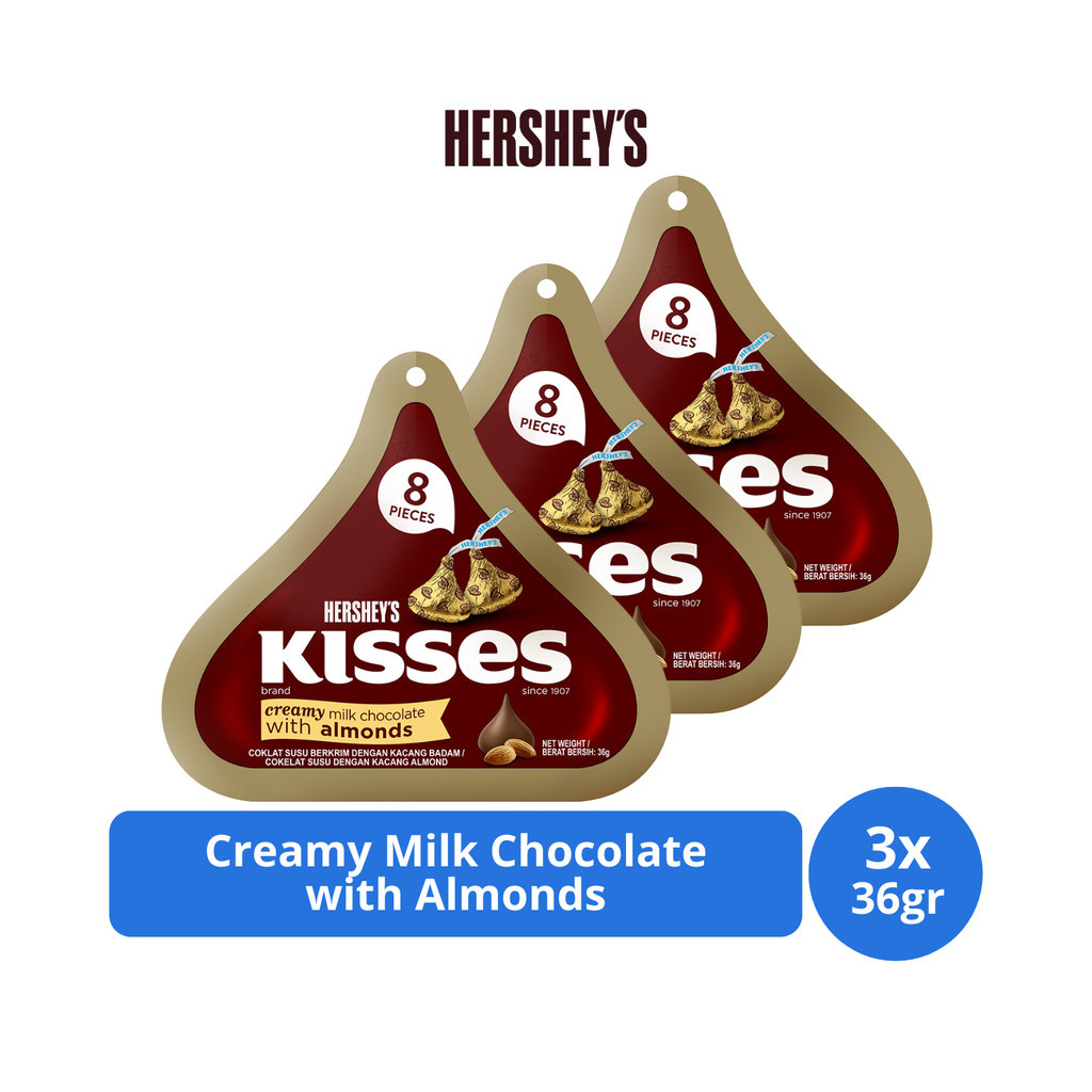 

Hershey's Kisses Creamy Milk Chocolate with Almonds 36gr x 3 pcs