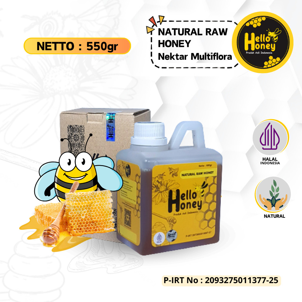 

Hello Honey - Madu Asli Murni 550 Gram - Natural Raw Honey Produk Lokal