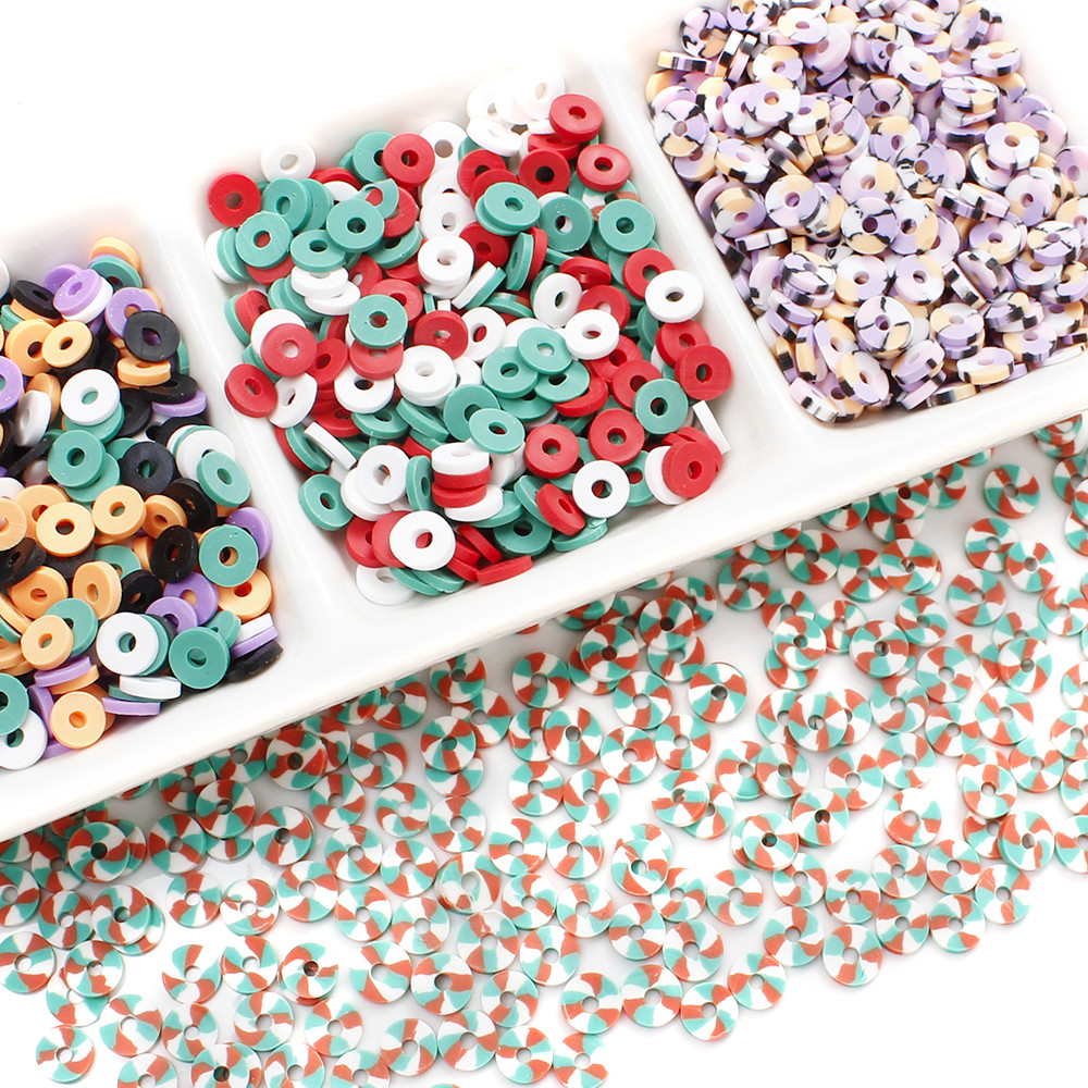 

50g 6mm Christmas and Halloween Color Flat Round Polymer Clay Beads Chip Disk Loose Spacer Jewelry Making Bracelet DIY Supplies