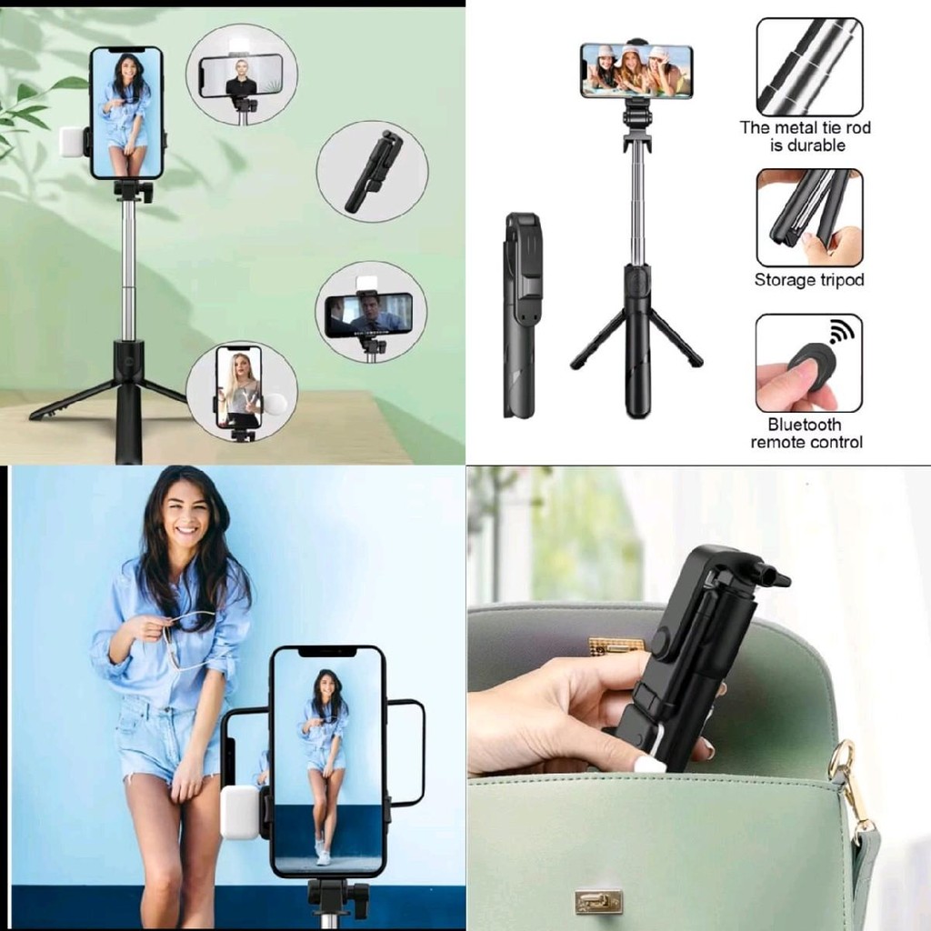 

(Bonus remote) Tripod Bluetooth Selfie Stick LED / Tripod Lampu LED / Tongsis Tripod LED tinggi 69,5cm