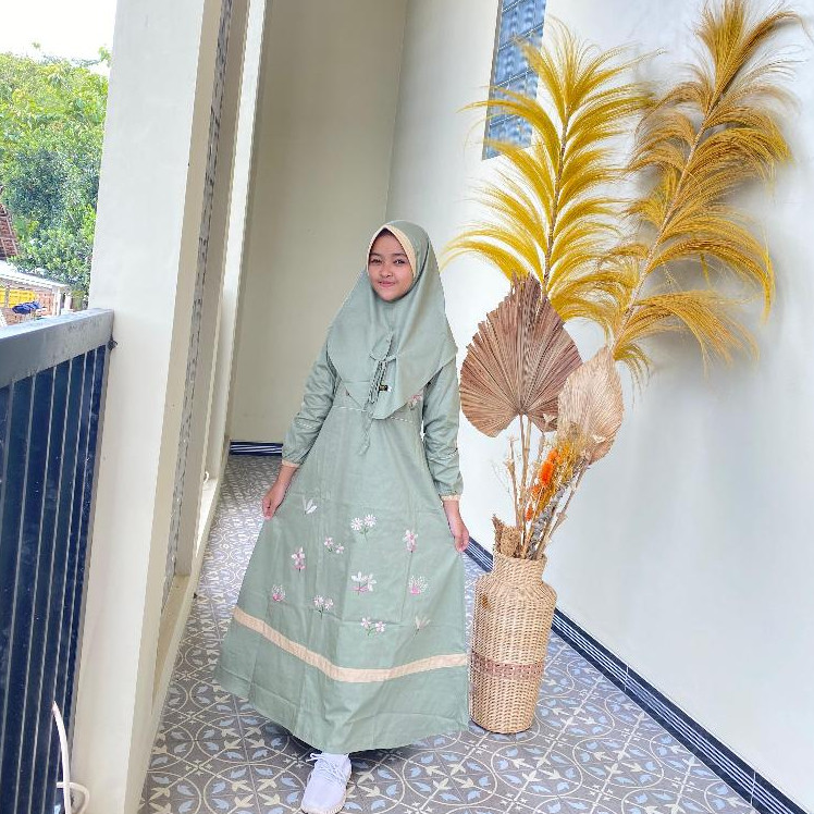 Gamis Athalia kids Bordir Katun Twill Premium