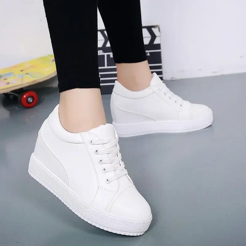 New White Hidden Wedge Heels Sneakers Casual Shoes Woman High Platform Shoes Women's High Heels Wedg