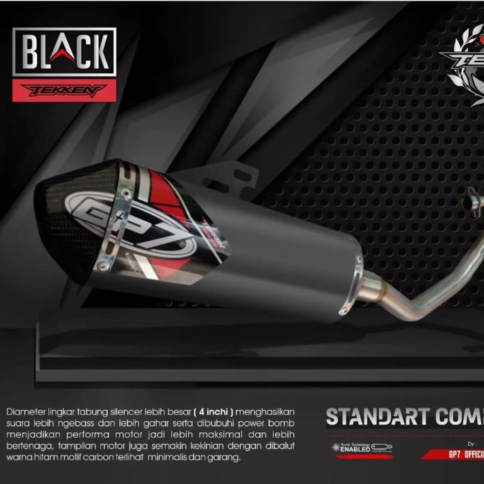 Ready Knalpot Gp 7 Teken Black carbon original Klx wr 155 - Klx 150 Original