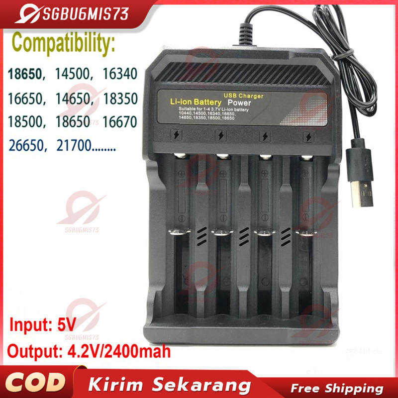 COD Alat Recharge Charge Fast Charger Baterai Battery Isi Ulang 4 Slot USB 4.2V 2A AA AAA 14500 1835