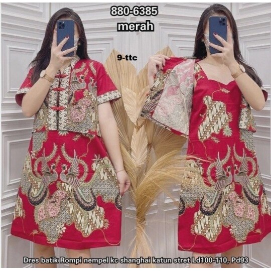dress batik rompi nempel l xl 2xl 3xl merah 2 in 1 9-ttc 880-6385