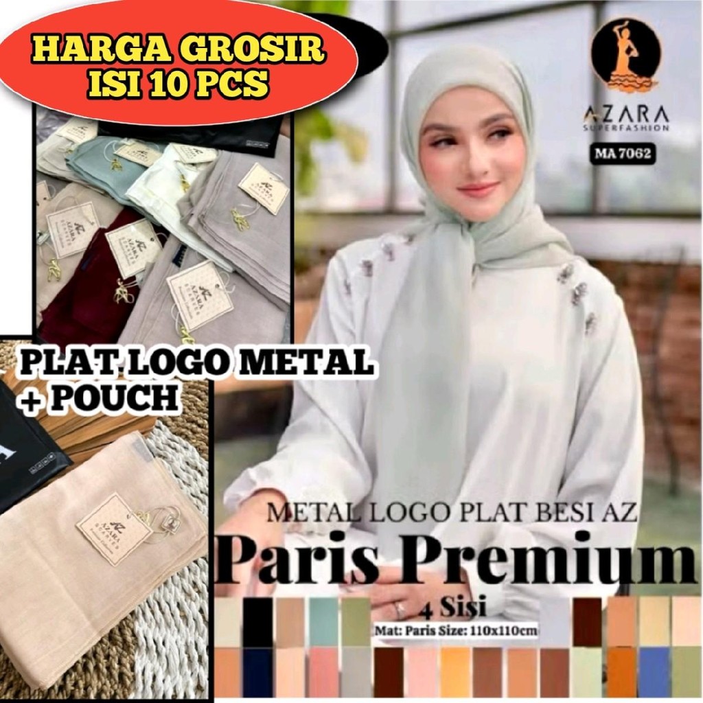 Grosir isi 10 hijab jilbab kerudung segi empat persegi paris premium paris jadul jahit 4 sisi azara 