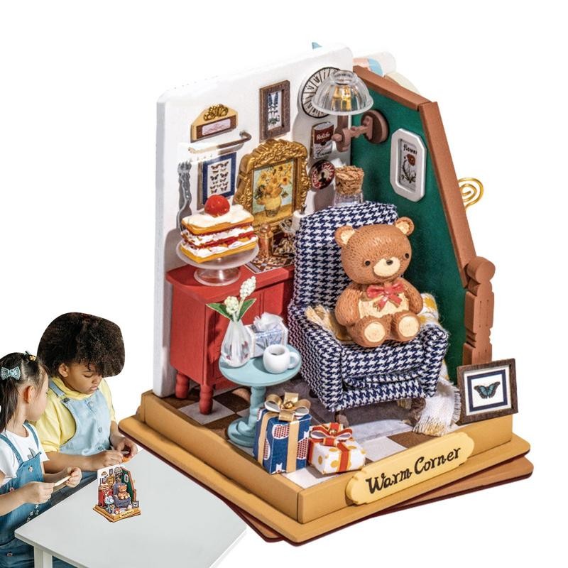 Miniature Doll House Kit Wooden Dolls House Bear House Wooden Dolls House Miniature Doll House Kit F