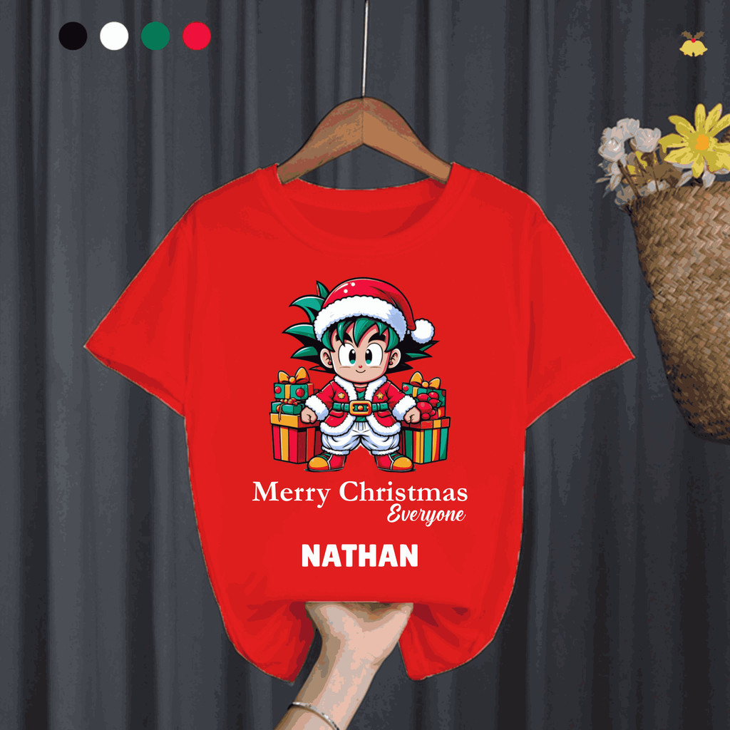 GRATIS CUSTOM NAMA ANAK Baju Kaos Natal Anak Cowok Cewek Laki Laki Perempuan Unisex Lucu Bahan Cotto