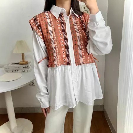 LINFORD - ZNF Baju Atasan Kombinasi Ikat Pita SURYA Tren Outfit / MAYA Blouse kombinasi kemeja tanga