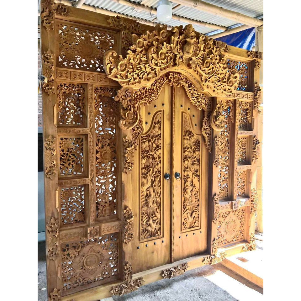 Pintu Rumah Gebyok Ukir Jati Model Still Ukir Rhama Shinta 250x250 Cm