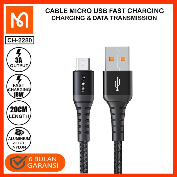 Mcdodo CA-2280 Kabel Pendek Micro USB Android 20cm Cable PB Powerbank