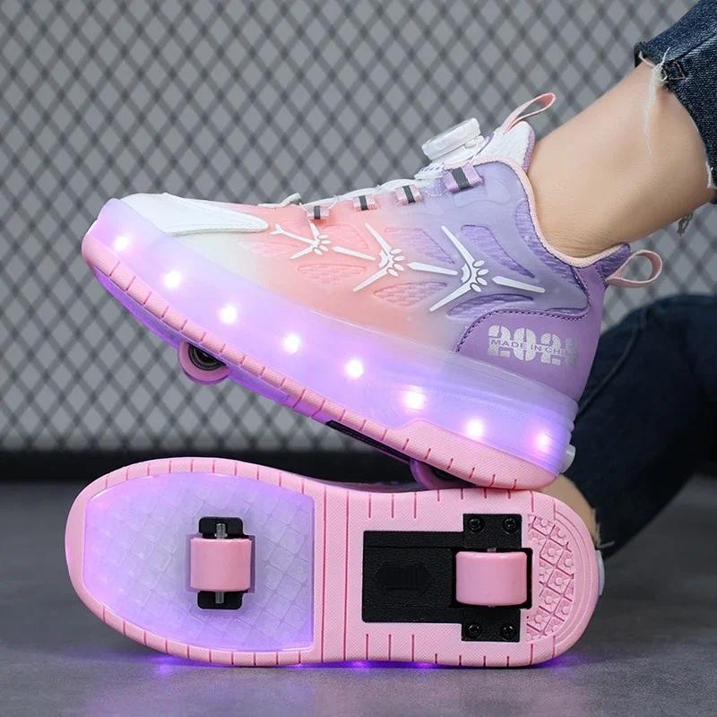 New Kids Roller Skates Rolling Wheeled Shoes Removable Sneakers for Boys Girls Shoe with Wheel Speed