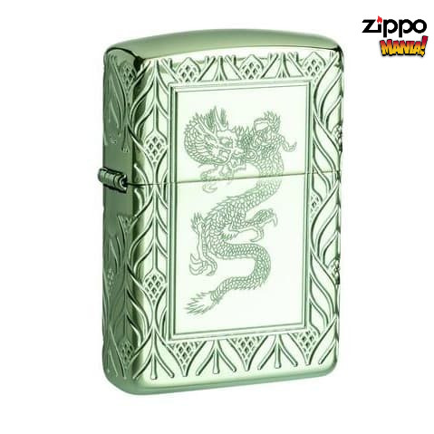 Zippo Green Elegant Dragon High Polish Zippo Armor 360 - Zippo Lighter Original Mancis