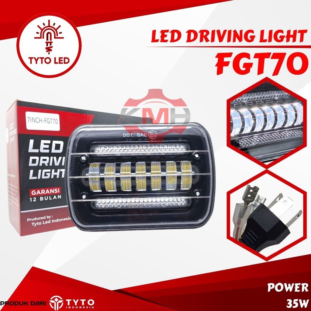 Tyto Led FGT70 Lampu Headlamp H4 H6 7inch Kotak DRL Yellow White 35watt