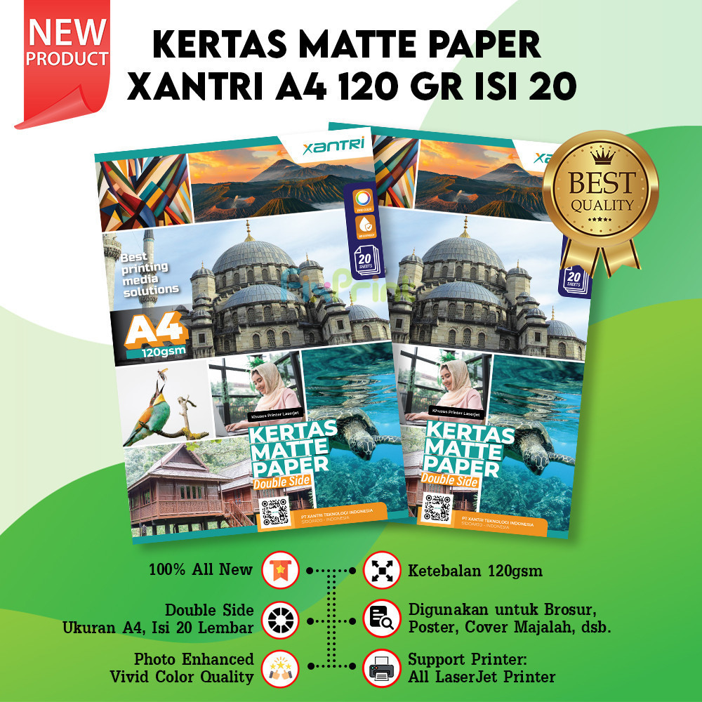 

Kertas Matte Paper Double Side A4 120gsm, Kertas Matte Printer A4 1pack Isi 20