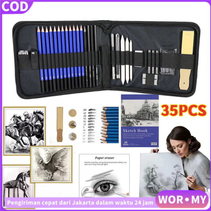 

【WOR·MY】Set Alat Gambar Buah Set Lukisan Pensil Alat Gambar Pensil Berwarna buku sketsa 33PCS/35PCS