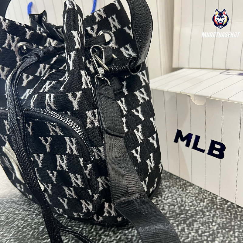 Terbaru New Mlb Ny Jacquard Monogram Bucket Bag Slingbag / Bucketbag / Tas Serut / Tas Wanita / Tas
