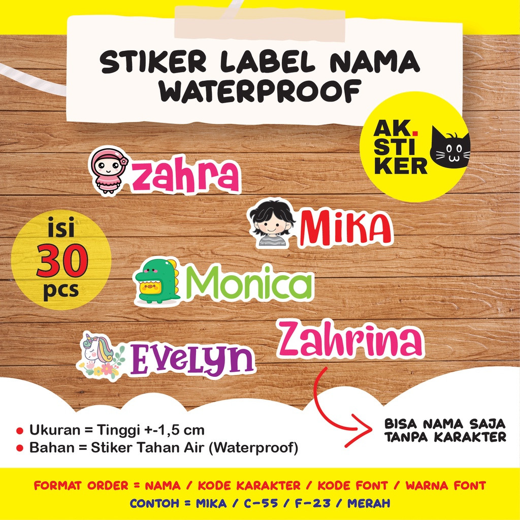 

STIKER NAMA WATERPROOF AK STIKER LUCU BISA CUSTOM