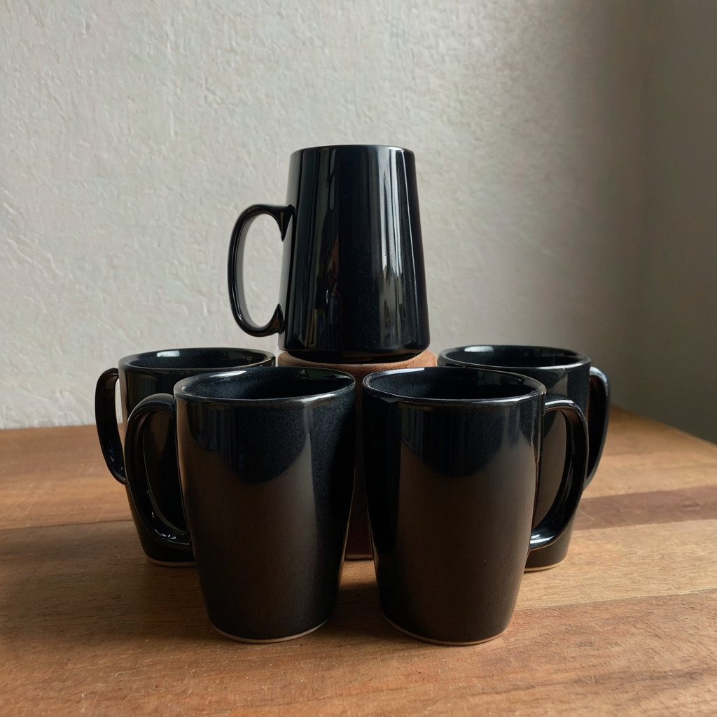 Mug Melamin Cangkir Gagang Kopi Gelas Mug 400ml Mug Semi Melamin Gagang Hitam