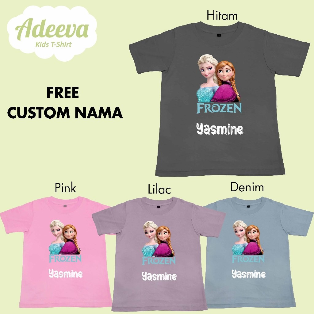 Kaos Anak Karakter Frozen Umur 1-12 Tahun Bisa Custom Nama Kaos Karakter Anak
