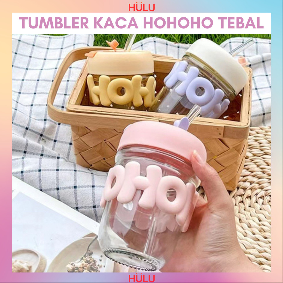 Tumbler Gelas Minum Kaca HOHOHO Tumbler Kaca Aesthetic Cup Kaca Simple Elegan Cangkir Kaca Coffe Mur