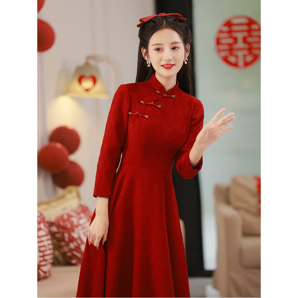 Gaun Pengantin Merah Gaun Pengantin Cina Baru Cheongsam Pengantin Cina Gaun Pesta PertunanganFormal