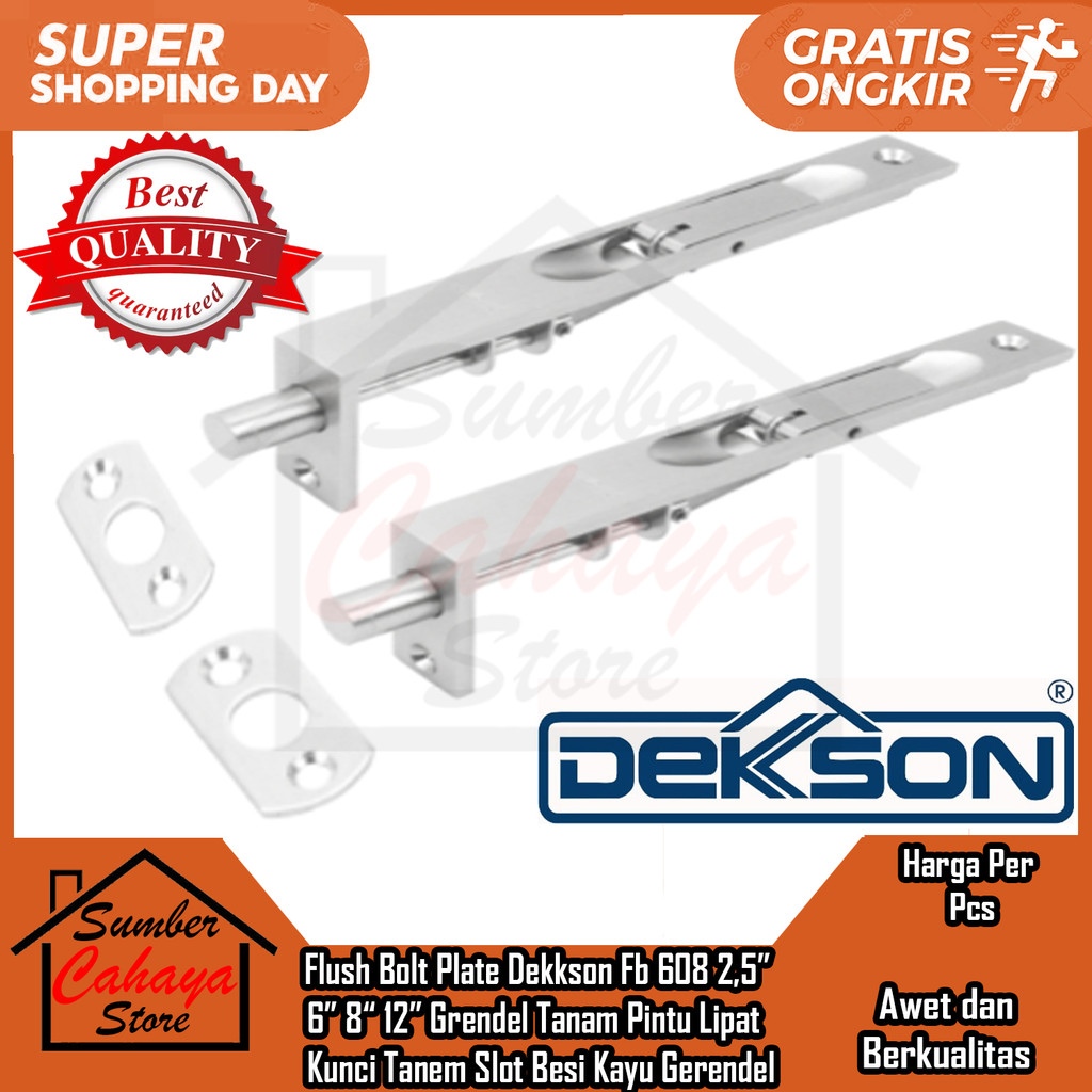 Flush Bolt Plate Dekkson Fb 608 2,5” 6” 8“ 12” Grendel Tanam Pintu Lipat Dekson Kunci Tanem Slot Bes