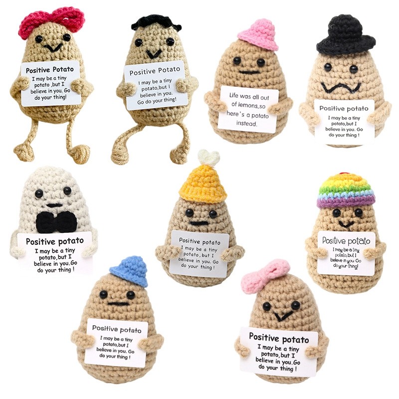 

Handmade Positive Energy Potato Ornament Mini Knitting Wool Potato Doll Birthday Gifts Office Room Decor Creative Gifts