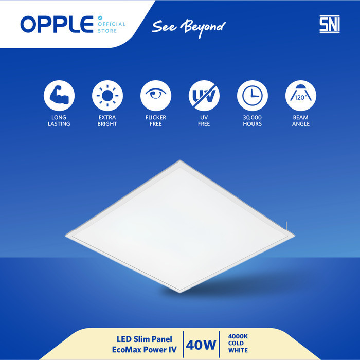 Opple Electric Lampu OPPLE LED Lampu Panel Slim EcoMax Powe IV 595mm x 595 mm 40W IP44 Garansi