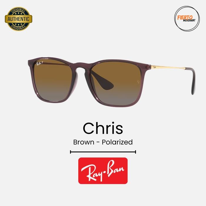 Kacamata Rayban/Ray-Ban Coklat/Brown Chris 4187 Sunglasses Lensa Polarized Anti Silau Ori/Original