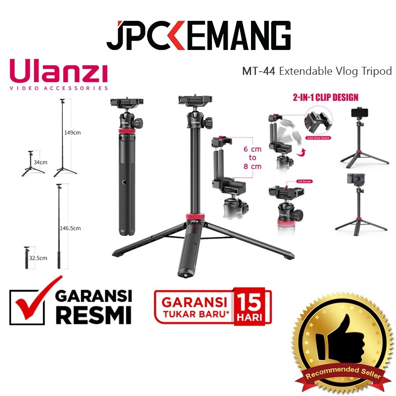 Ulanzi MT-44 Extendable Vlog Tripod 2 in 1 Clip Tripod Mini Ulanzi MT44 Garansi Resmi