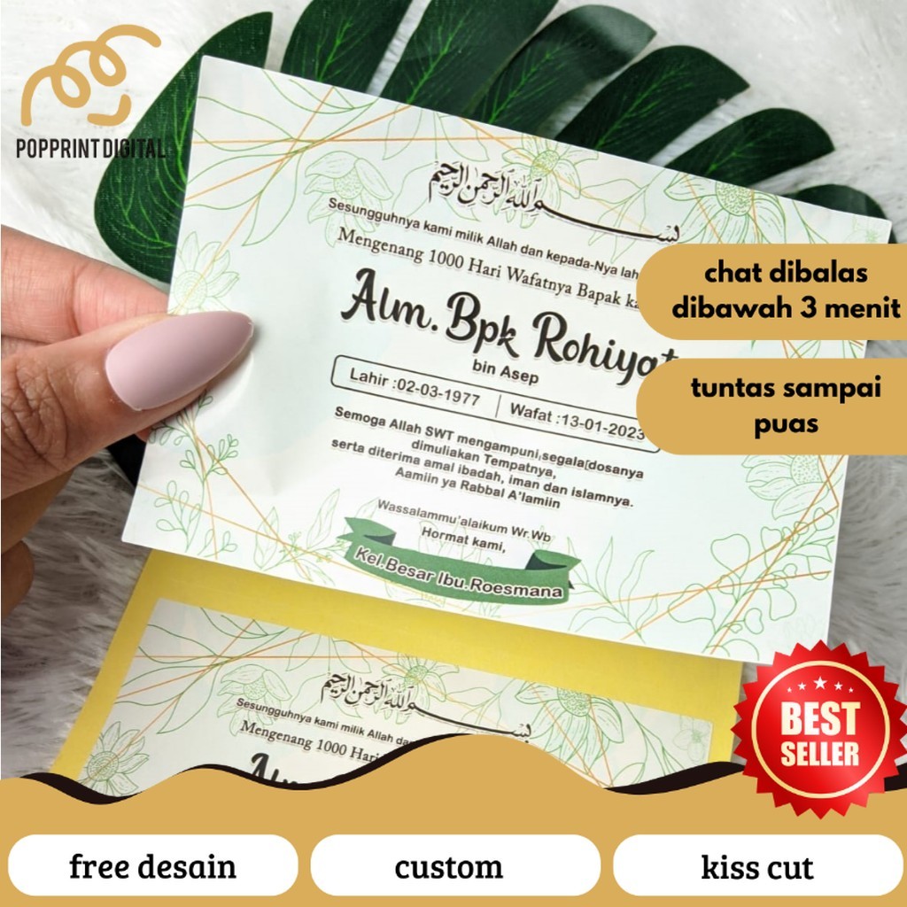 

PopPrints Stiker Tahlilan Kartu Wafatnya Persegi Chromo Mengenang 40 100 1000 Hari Sticker Box Murah