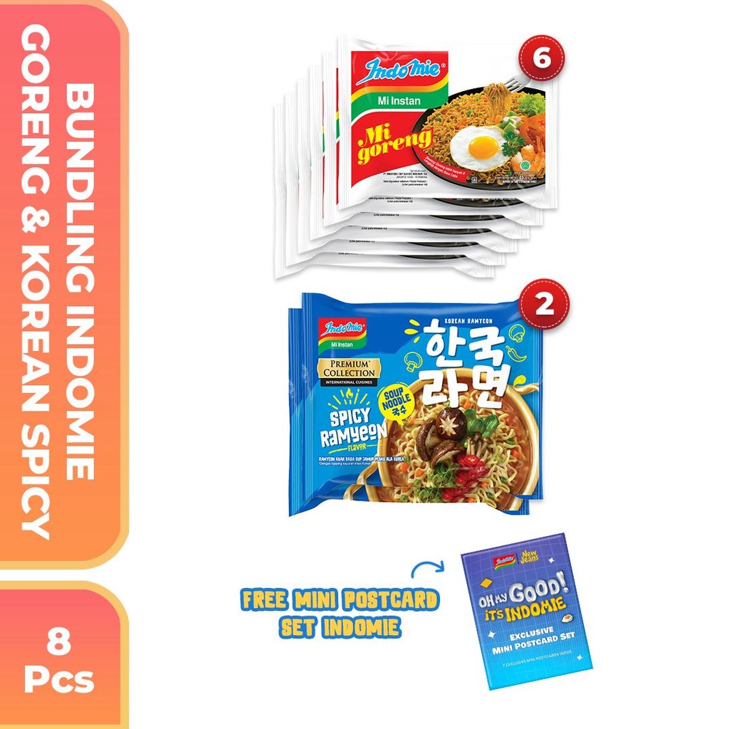 

8 pcs Bundling 3 Goreng & Korean Spicy Free Mini Postcard Set Indomie