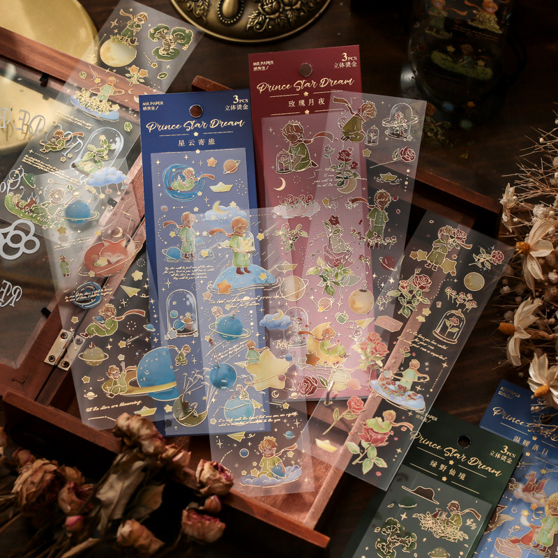 

3pcs Beautiful Rose PVC Stickers Creative Little Prince Planet Hand Account Material Decorative Stationery Stickers Aesthetics