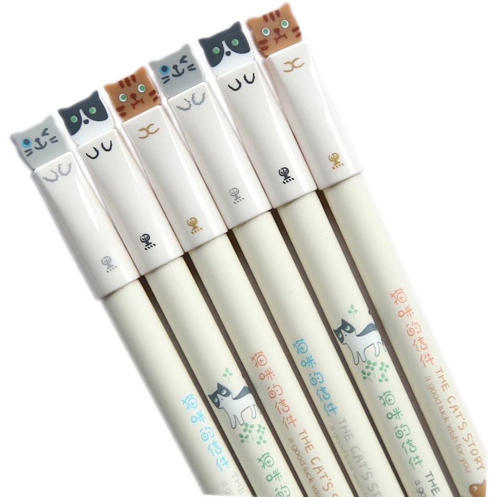 

Hobby Colorful Cat Design 0.38mm Fine Pen Tip Cap Gel Pen Black Ink Pen 6 Pack School Stationery