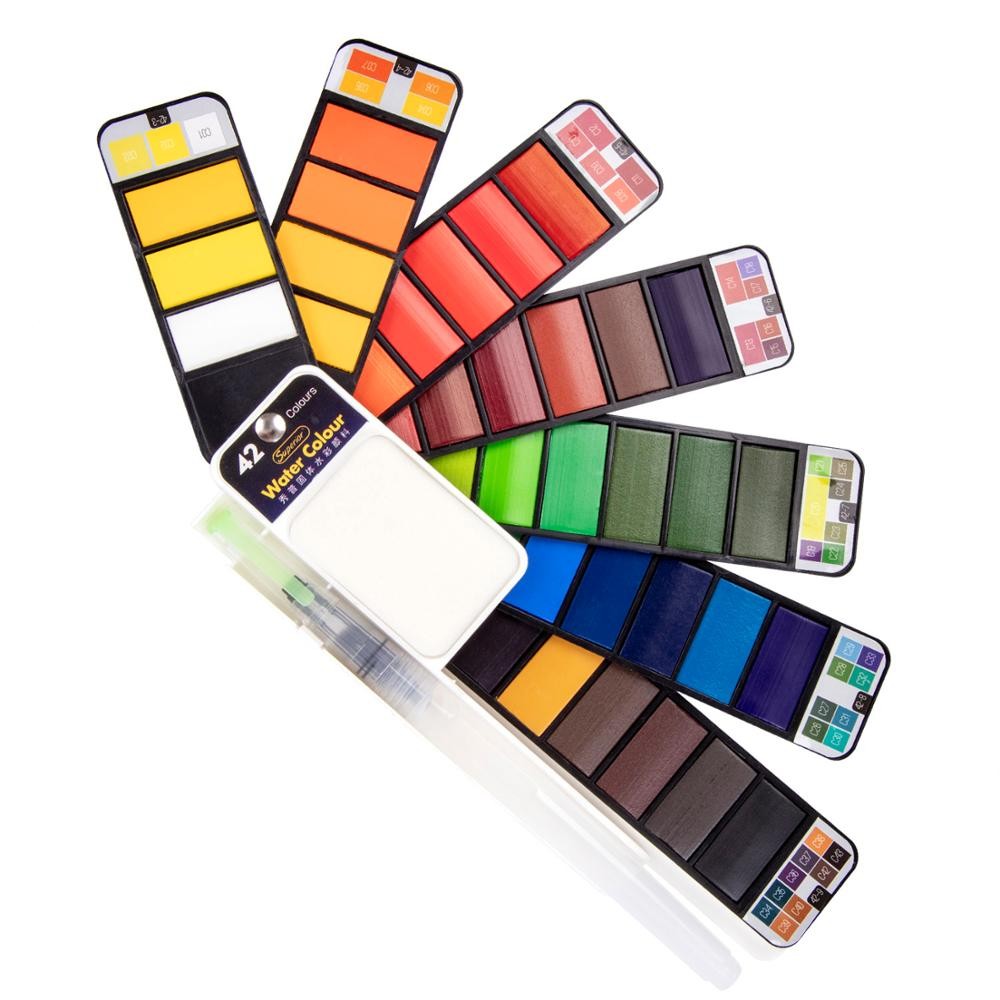 

Superior 18/25/33/42Color Solid Watercolor Paint Set With Water Brush Portable Water Color Pigment for Beginner Drawing Supplies